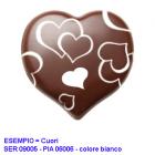 Hearts decorated on a fondant heart-shaped chocolate