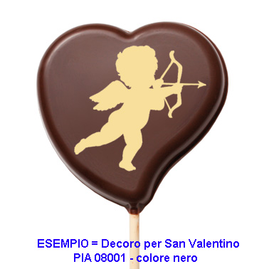 A lollipop in fondant chocolate decorated for Saint Valentine's Day proposed by PLUSIA