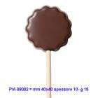 This small round chocolate lollipop, with bordered edge, can be customized with images and words