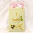 Calice icona della Santa Comunione di cioccolato bianco in rilievo e decorato a mano