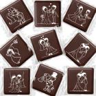 Cioccolatini personalizzati per matrimonio a tema cioccolato , stampate con scenette di matrimonio