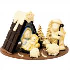 Composizione in cioccolato "Capanna di Gesù" al cioccolato fondente, bianco e latte.