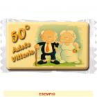 A rectangular chocolate personalized for a 50th wedding anniversary