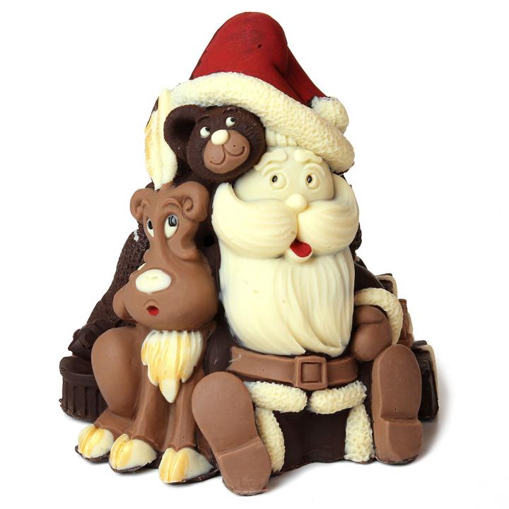 Babbo Natale e Renna di cioccolato al latte, fondente e bianco 
