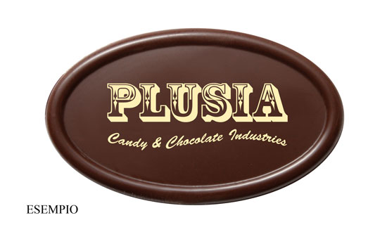 Cioccolatino da caffè con logo e immagine come esempio con il marchio Plusia, ma personalizzabile con altri loghi