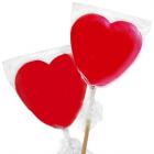 Lecca lecca rosso a forma di cuore con disegni stile cartoni animati per San Valentino