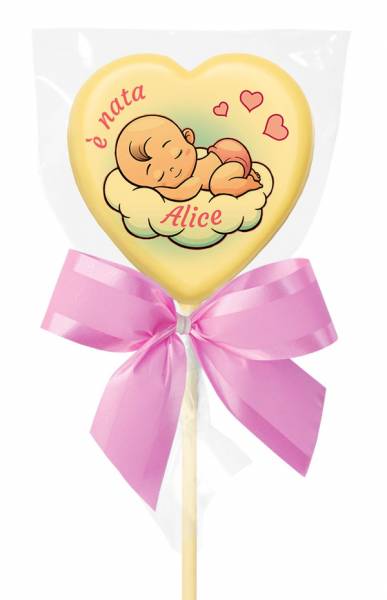 Lecca di cioccolato Baby cuore - 20 g - 5,4 cm - Lecca lecca di cioccolato personalizzati