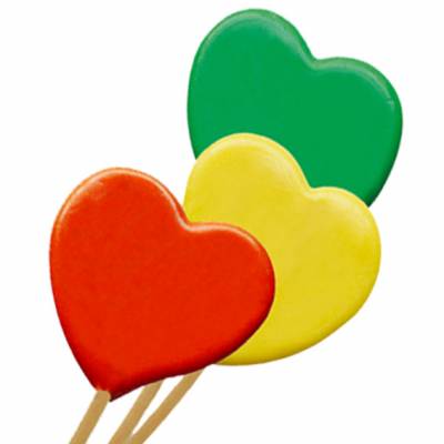 Lecca lecca di zucchero a forma di cuoricino in colori assortiti al gusto frutta