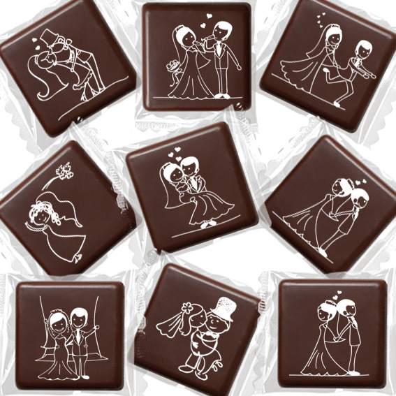 Cioccolatini matrimonio artigianali, stampati con disegni a tema