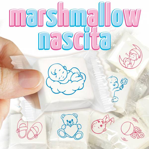 Marshmallow con scenette nascita e battesimo - cm 3x3 - Battesimo e nascita