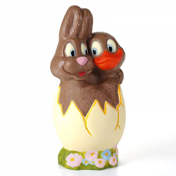 Uovo di Pasqua di cioccolato "Coniglio e papera abbracciati" - Uova di Pasqua