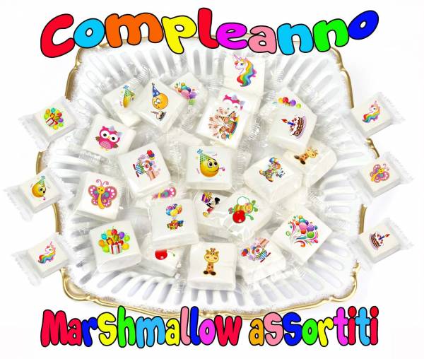 Marshmallow compleanno assortito - cm 3x3 - Compleanno