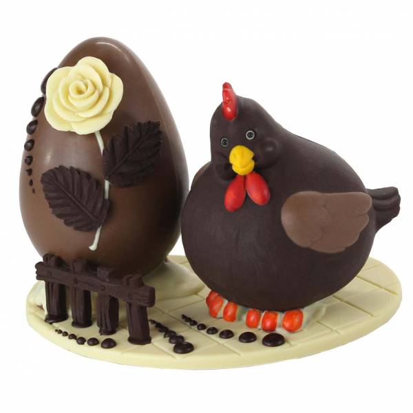 Composizione di cioccolato "Gallinotta e Uovo di Pasqua" - Uova di Pasqua
