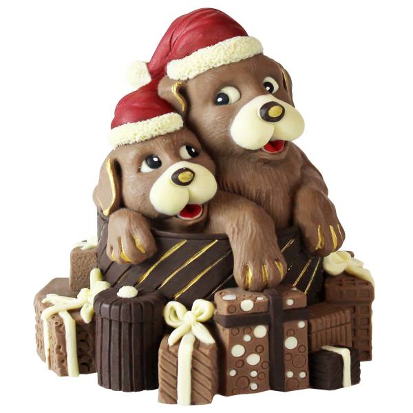 Cagnolini di cioccolato con pacchetti regalo natalizi - Fuori catalogo