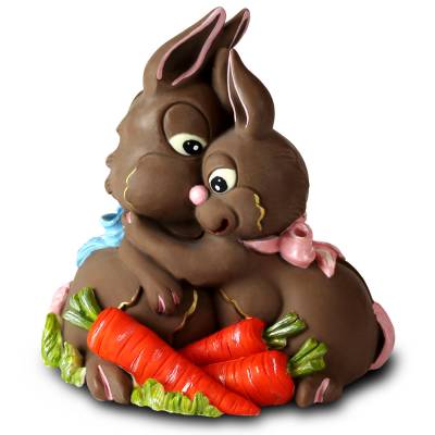 Coppia Conigli abbracciati di cioccolato