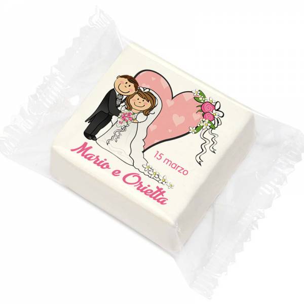 Marshmallow sposi personalizzati - cm 4,5x4,5 - Amore, Matrimonio, Anniversario, S. Valentino